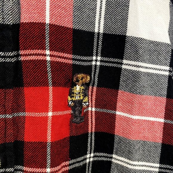 Polo Ralph Lauren Flannel Plaid All Over Embroidered Holiday Bear Women's Size L - Picture 2 of 8